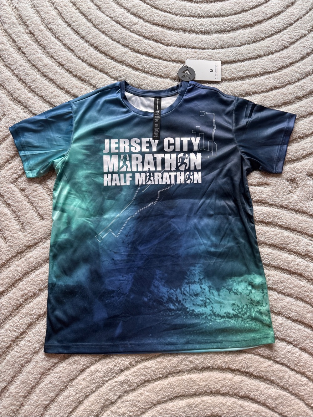 Jersey City Marathon Half Marathon Short Sleeve Tee - Blue-Green Gradient